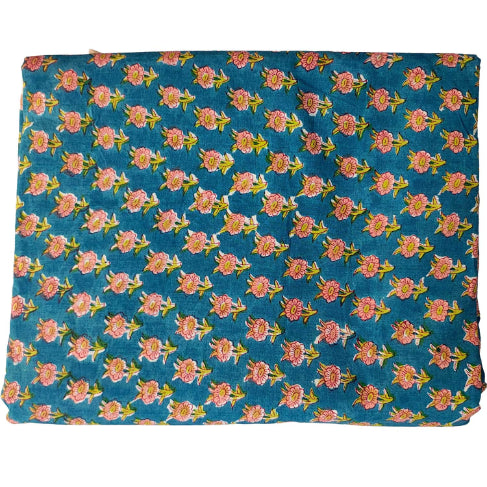Handmade Bagru Print Textile –  Green Floral Print Cotton Material