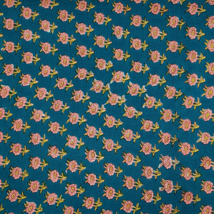 Sanganeri Hand Block Print Cotton Fabric – Green Floral Print
