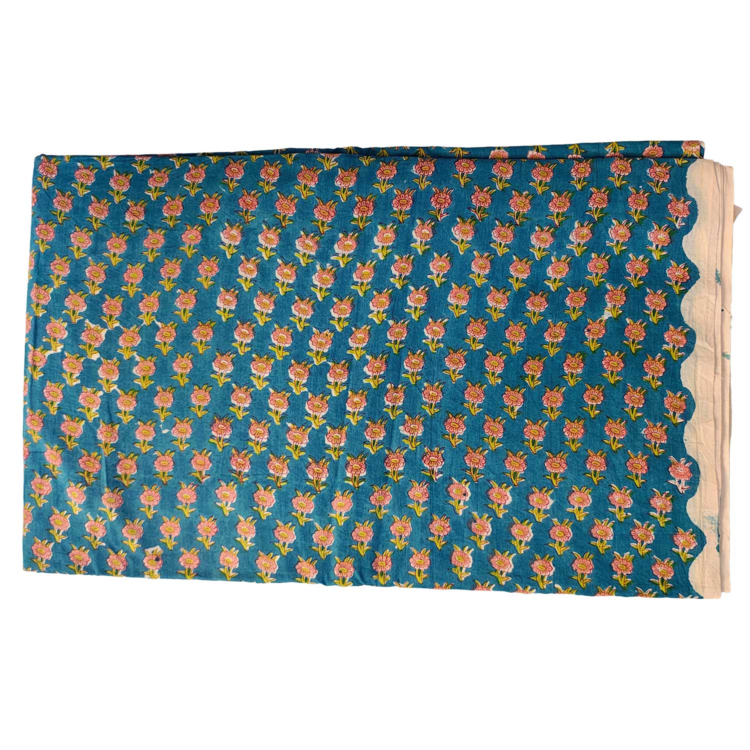 Handmade Bagru Print Textile –  Green Floral Print Cotton Material