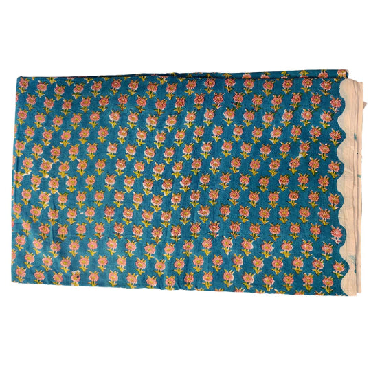 Handmade Bagru Print Textile –  Green Floral Print Cotton Material