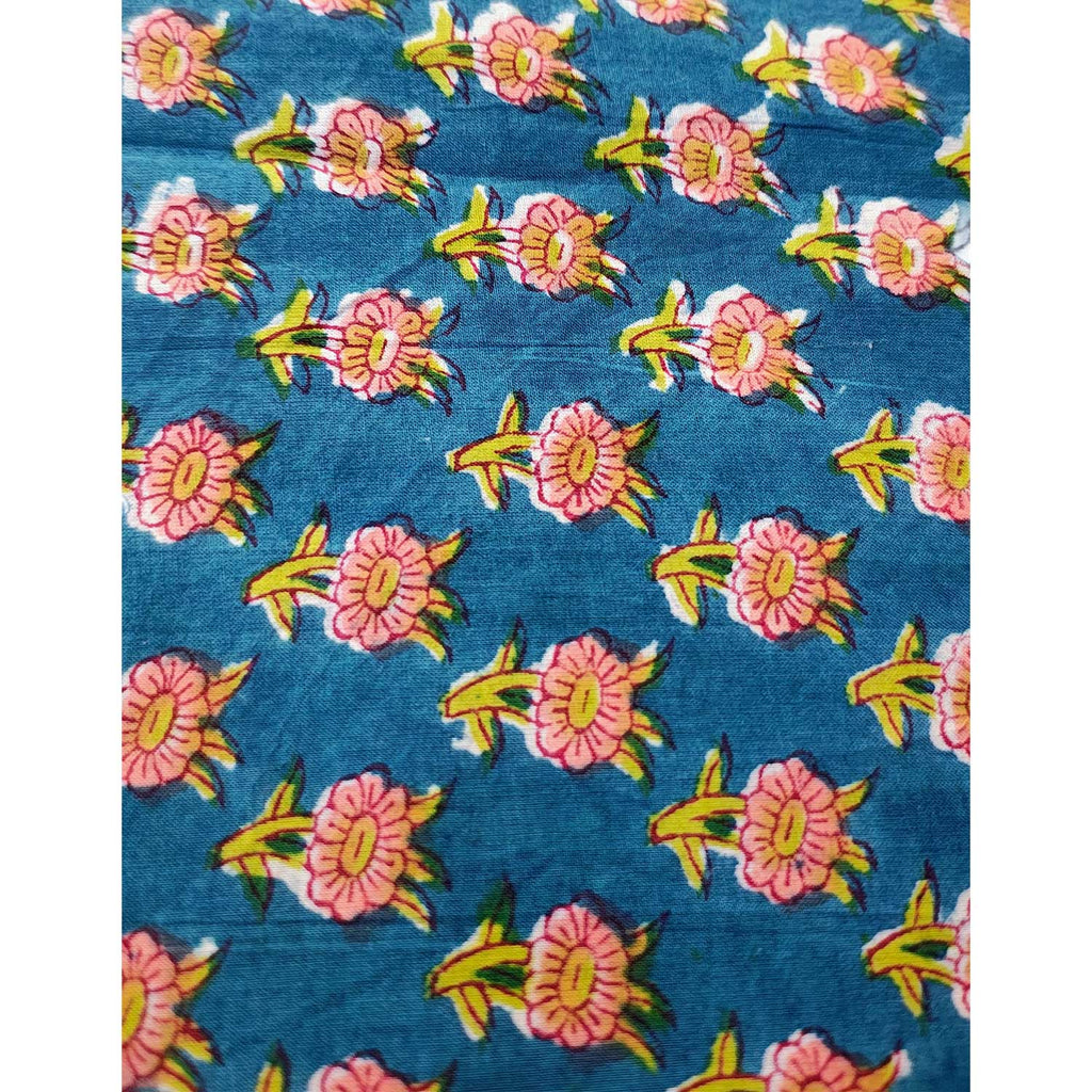 Handmade Bagru Print Textile –  Green Floral Print Cotton Material