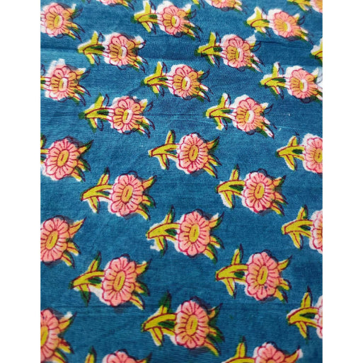 Handmade Bagru Print Textile –  Green Floral Print Cotton Material