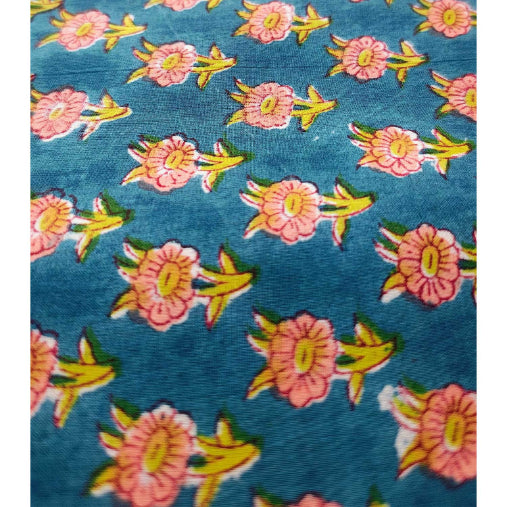 Sanganeri Hand Block Print Cotton Fabric – Green Floral Print