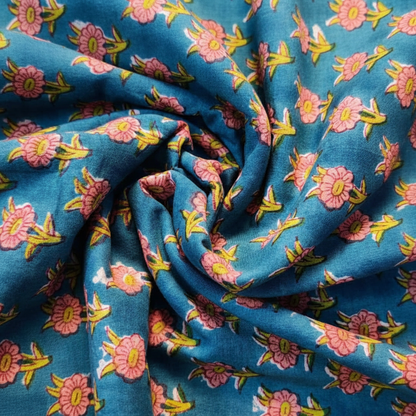 Sanganeri Hand Block Print Cotton Fabric – Green Floral Print