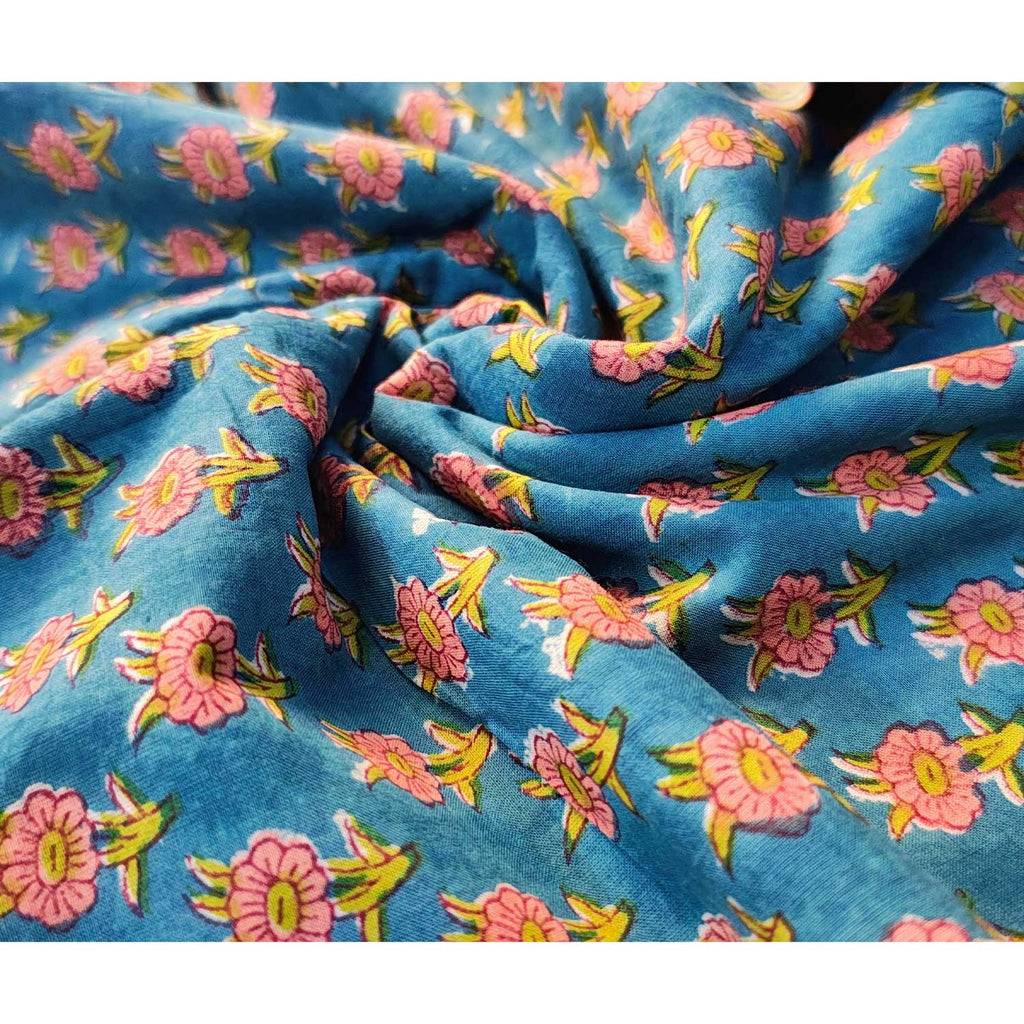 Handmade Bagru Print Textile –  Green Floral Print Cotton Material