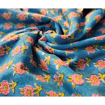 Sanganeri Hand Block Print Cotton Fabric – Green Floral Print