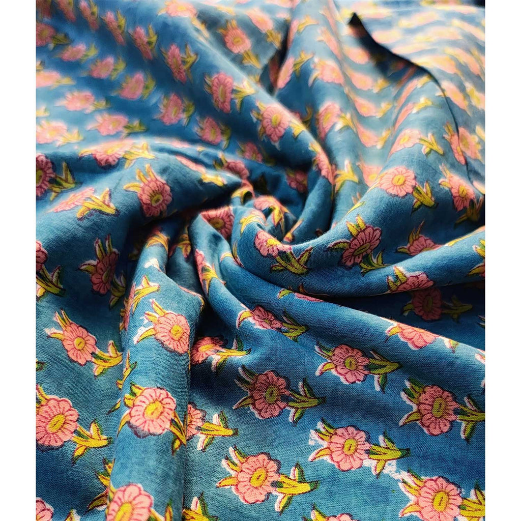Handmade Bagru Print Textile –  Green Floral Print Cotton Material