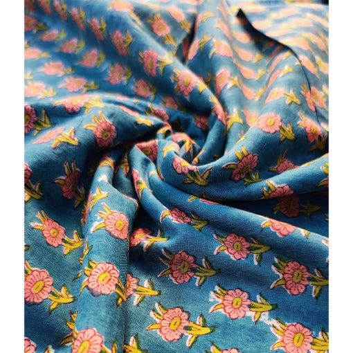 Sanganeri Hand Block Print Cotton Fabric – Green Floral Print
