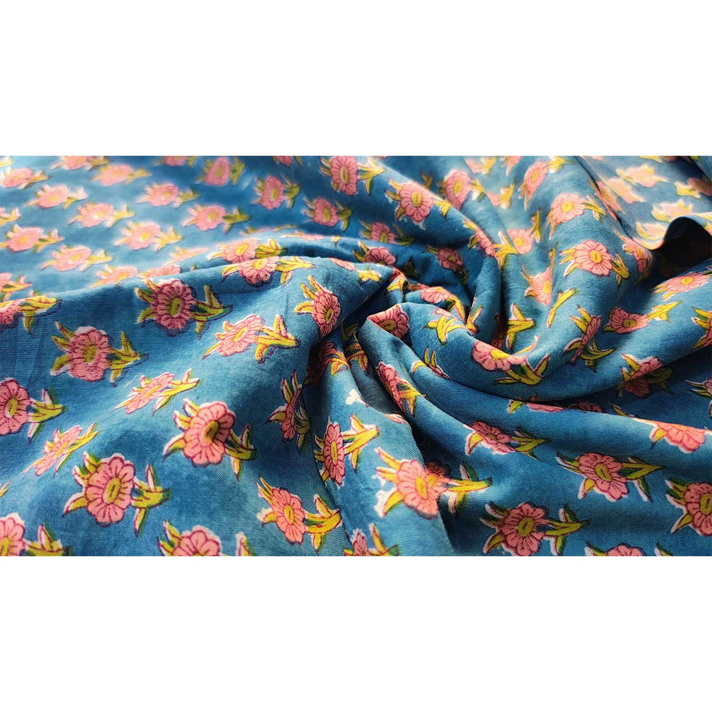Handmade Bagru Print Textile –  Green Floral Print Cotton Material