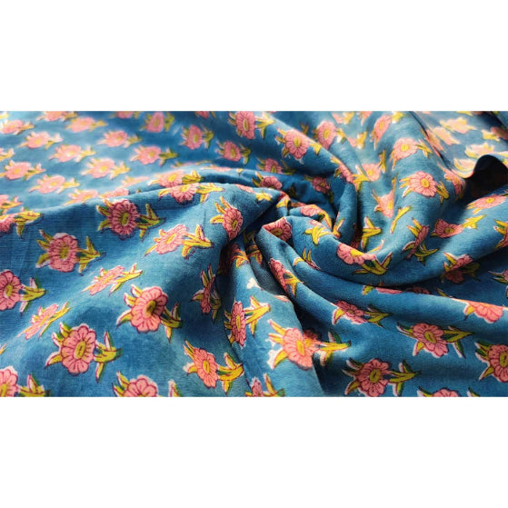 Sanganeri Hand Block Print Cotton Fabric – Green Floral Print