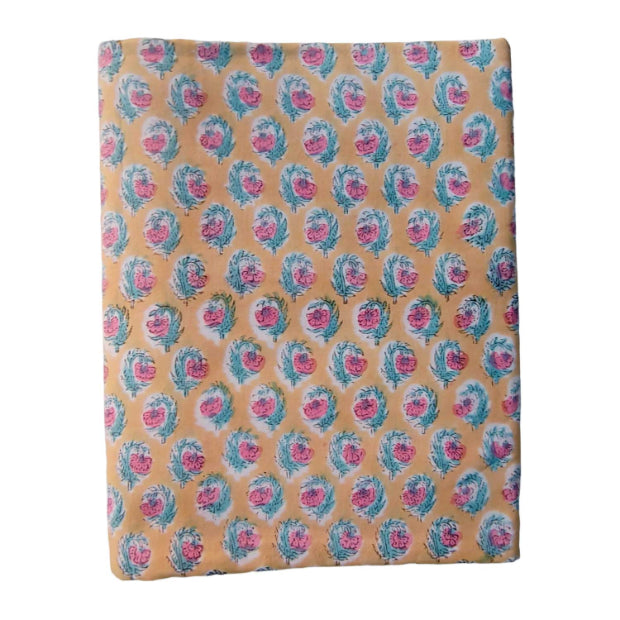 Sanganeri Hand Block Print Cotton Fabric – Yellow Floral Print