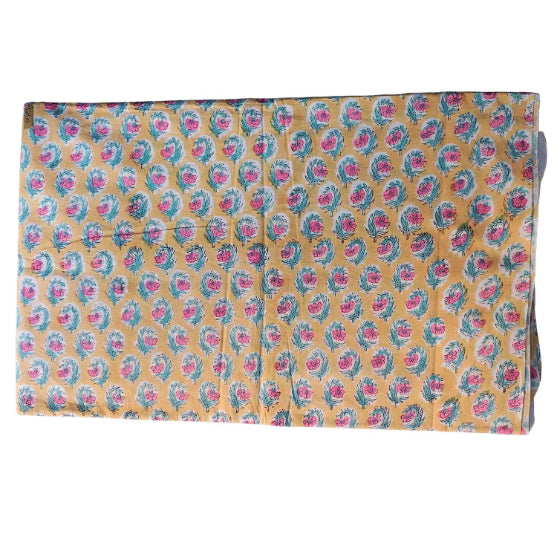 Sanganeri Hand Block Print Cotton Fabric – Yellow Floral Print