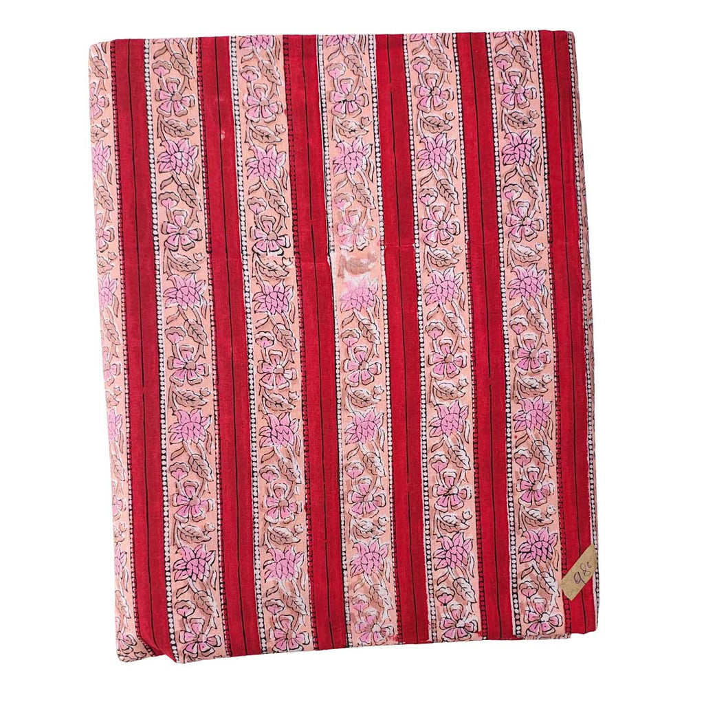 Handmade Bagru Print Textile –  Red And Peach Floral Print Cotton Material