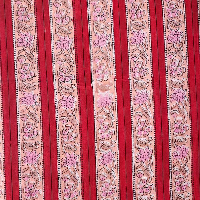 Sanganeri Hand Block Print Cotton Fabric – Red And Peach Floral Print