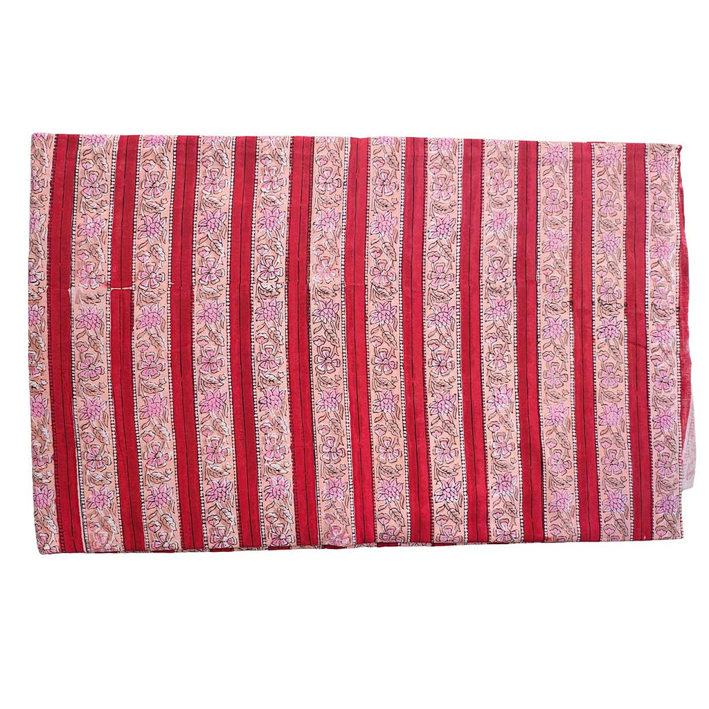 Handmade Bagru Print Textile –  Red And Peach Floral Print Cotton Material