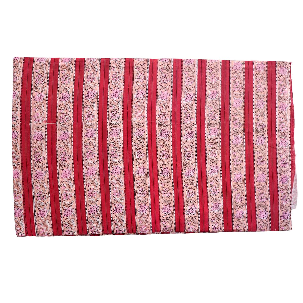 Sanganeri Hand Block Print Cotton Fabric – Red And Peach Floral Print