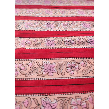Sanganeri Hand Block Print Cotton Fabric – Red And Peach Floral Print