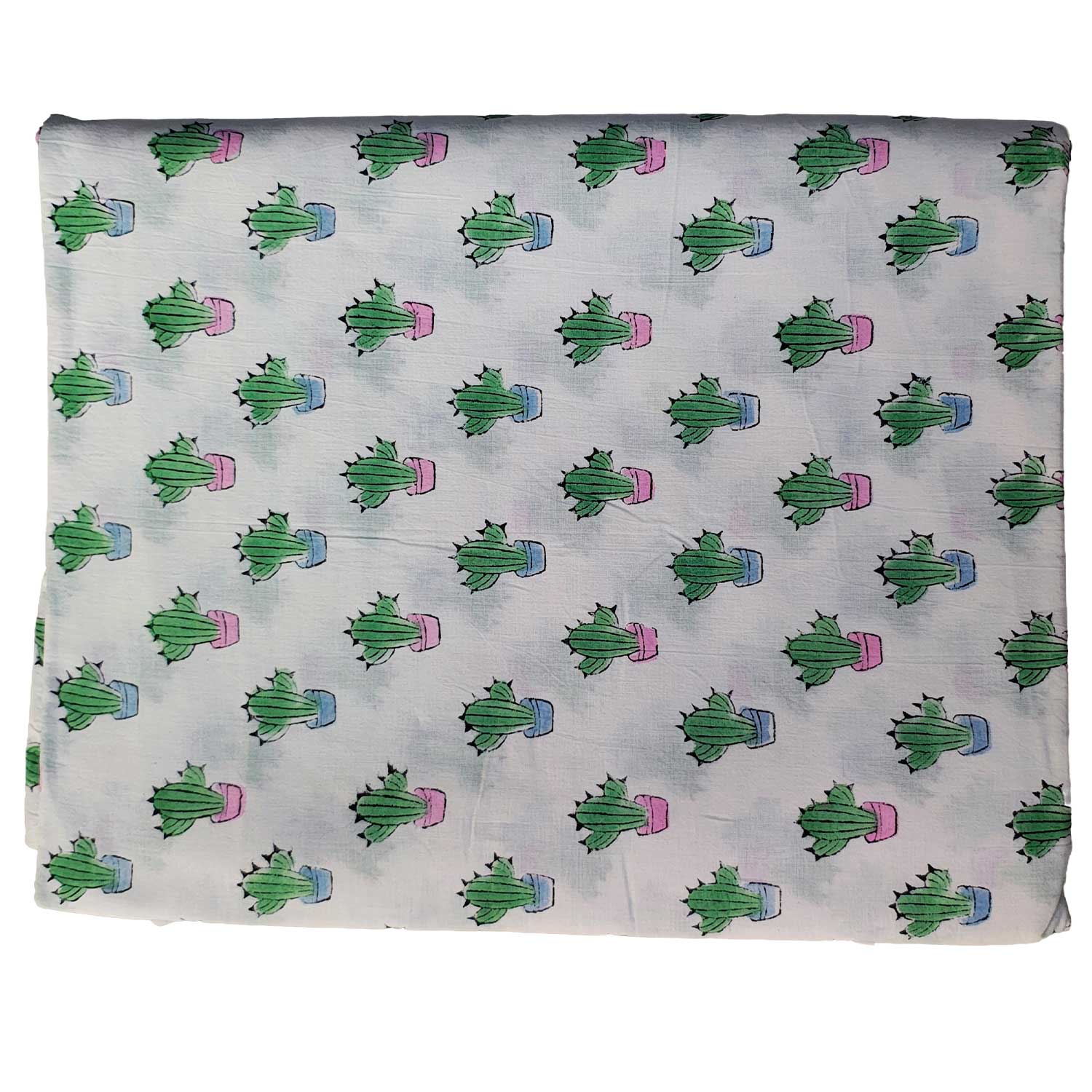 Handmade Bagru Print Textile –  White Cactus Print Cotton Material
