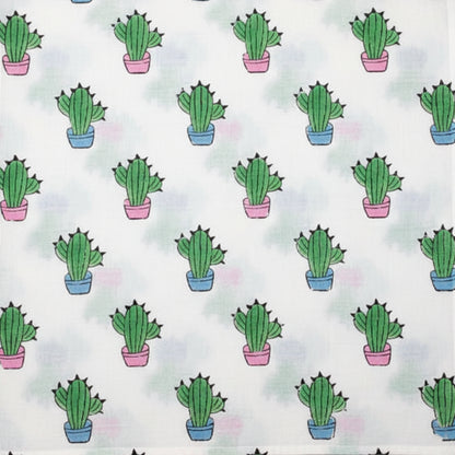 Sanganeri Hand Block Print Cotton Fabric – White Cactus Print