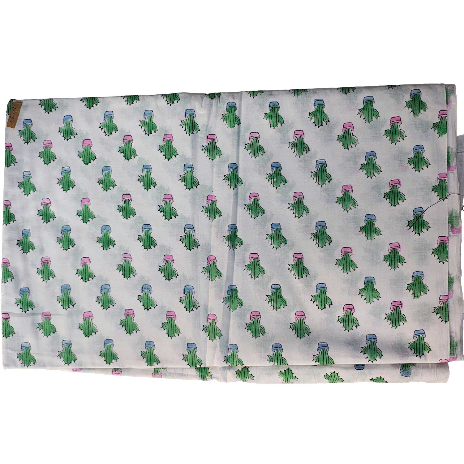 Handmade Bagru Print Textile –  White Cactus Print Cotton Material