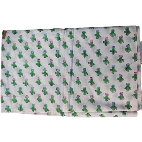 Handmade Bagru Print Textile –  White Cactus Print Cotton Material