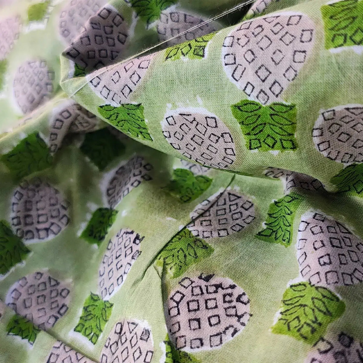 Sanganeri Hand Block Print Cotton Fabric – Green Floral Print