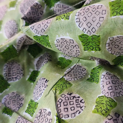Sanganeri Hand Block Print Cotton Fabric – Green Floral Print