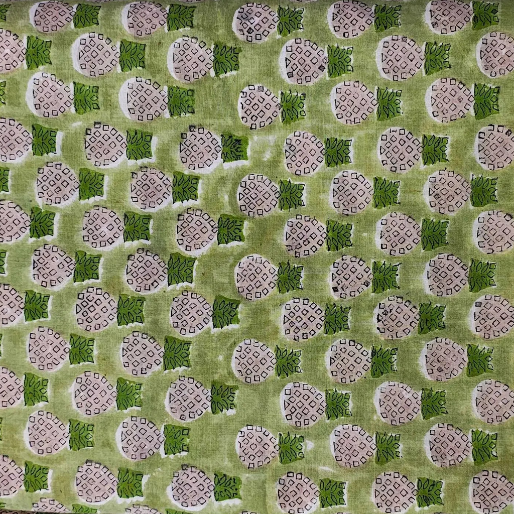 Sanganeri Hand Block Print Cotton Fabric – Green Floral Print