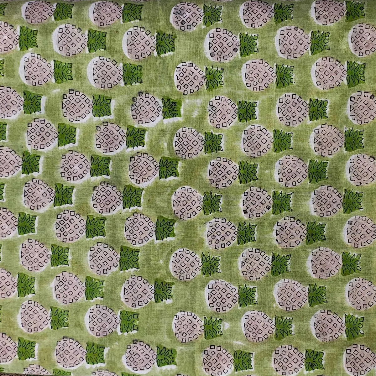 Sanganeri Hand Block Print Cotton Fabric – Green Floral Print