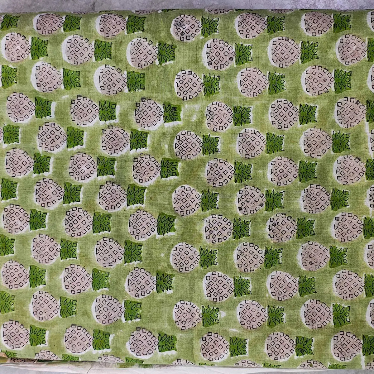 Sanganeri Hand Block Print Cotton Fabric – Green Floral Print