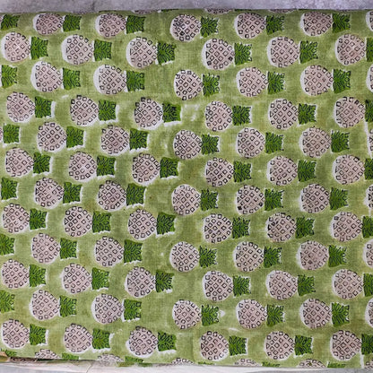 Sanganeri Hand Block Print Cotton Fabric – Green Floral Print