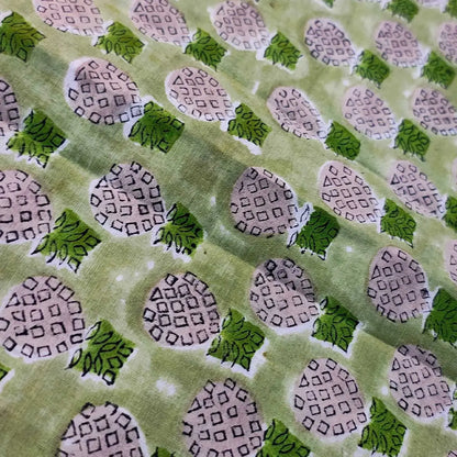 Sanganeri Hand Block Print Cotton Fabric – Green Floral Print