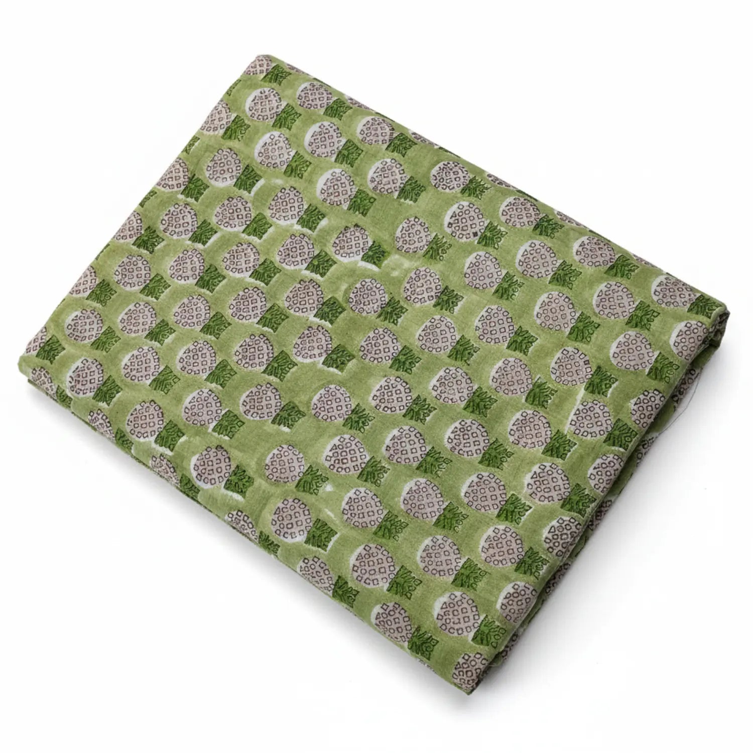Handmade Bagru Print Textile – Green Floral Print Cotton Material