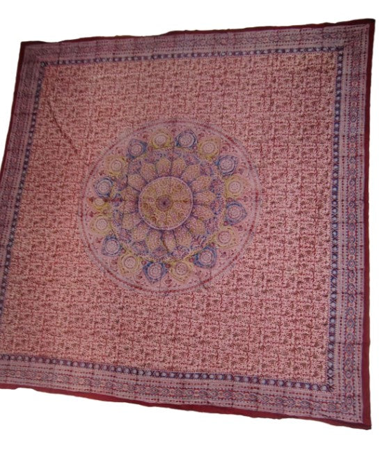 Kalamkari Block Printed Cotton Bedsheet with Floral and Traditional Motifs