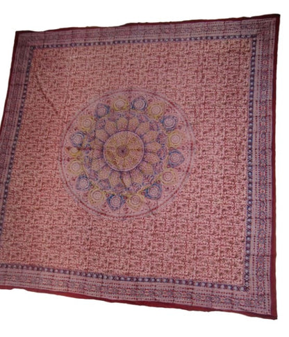 Kalamkari Block Printed Cotton Bedsheet with Floral and Traditional Motifs