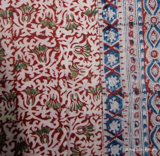 Kalamkari Block Printed Cotton Bedsheet with Floral and Traditional Motifs