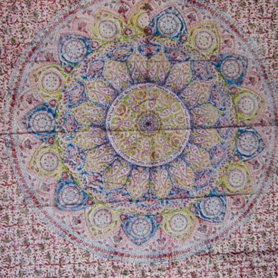 Kalamkari Block Printed Cotton Bedsheet with Floral and Traditional Motifs
