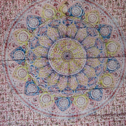 Kalamkari Block Printed Cotton Bedsheet with Floral and Traditional Motifs