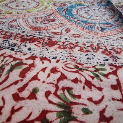 Kalamkari Block Printed Cotton Bedsheet with Floral and Traditional Motifs