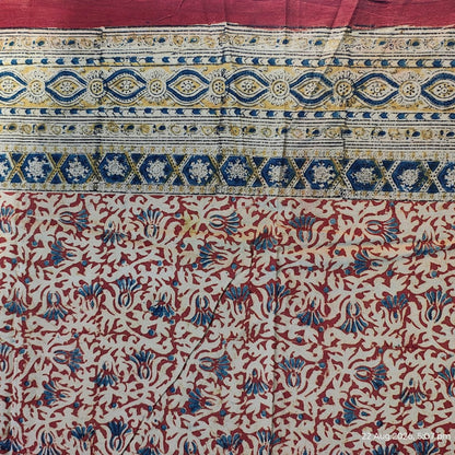 Kalamkari Block Printed Cotton Bedsheet with Floral and Traditional Motifs