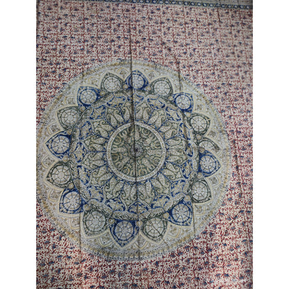 Kalamkari Block Printed Cotton Bedsheet with Floral and Traditional Motifs