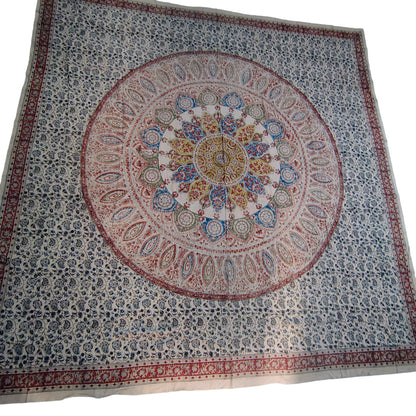 Kalamkari Block Printed Cotton Bedsheet with Floral and Traditional Motifs
