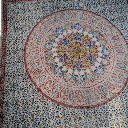 Kalamkari Block Printed Cotton Bedsheet with Floral and Traditional Motifs