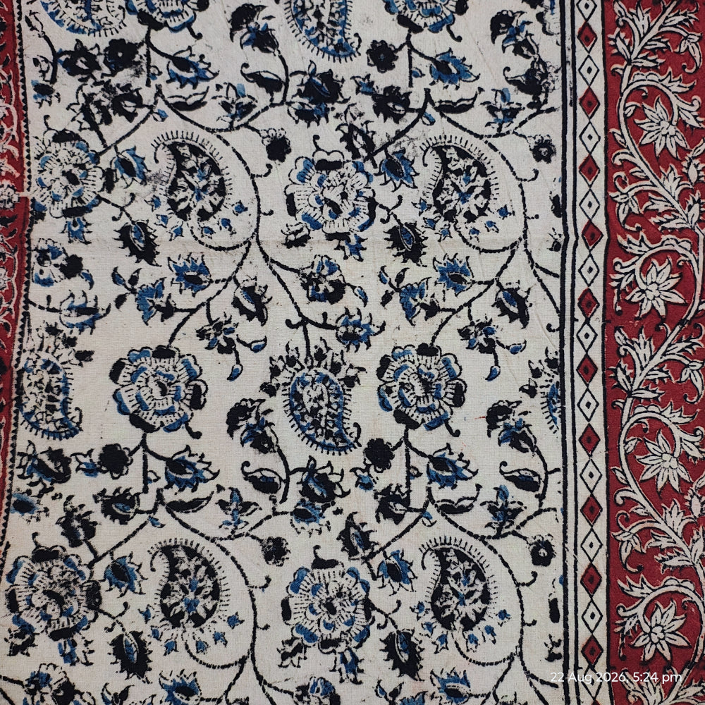 Kalamkari Block Printed Cotton Bedsheet with Floral and Traditional Motifs