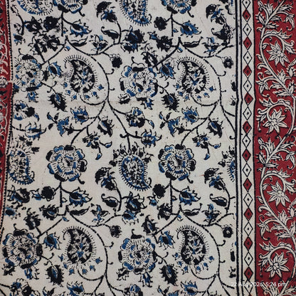 Kalamkari Block Printed Cotton Bedsheet with Floral and Traditional Motifs