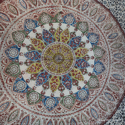 Kalamkari Block Printed Cotton Bedsheet with Floral and Traditional Motifs