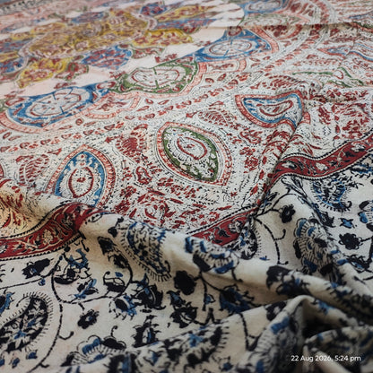 Kalamkari Block Printed Cotton Bedsheet with Floral and Traditional Motifs