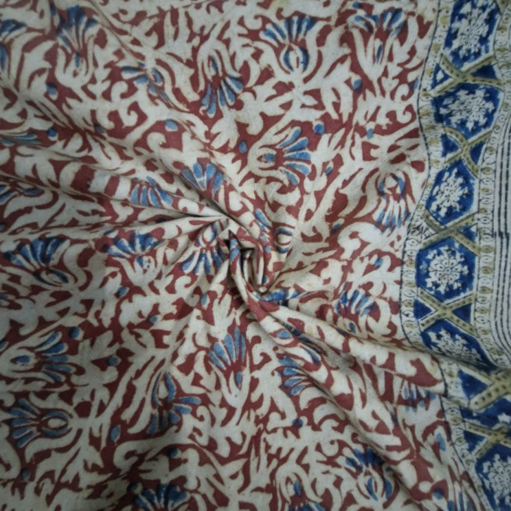 Kalamkari Block Printed Cotton Bedsheet with Floral and Traditional Motifs