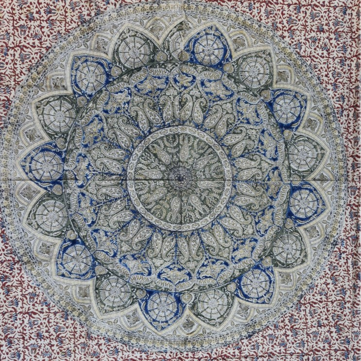 Kalamkari Block Printed Cotton Bedsheet with Floral and Traditional Motifs