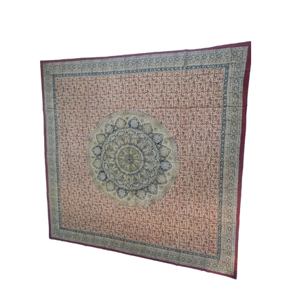 Kalamkari Block Printed Cotton Bedsheet with Floral and Traditional Motifs